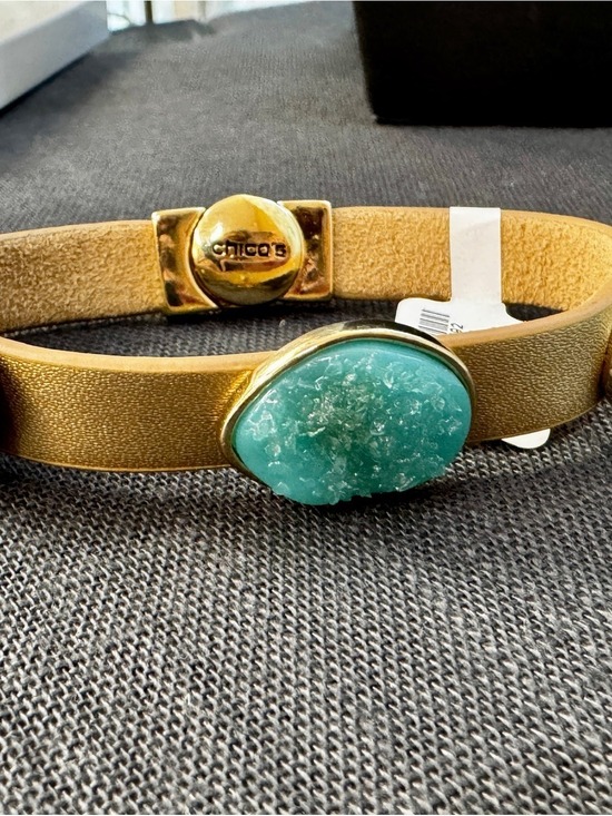 Connie Jewelry - Chico's Gold Leather Bracelet with Aqua Green Druzy Stone